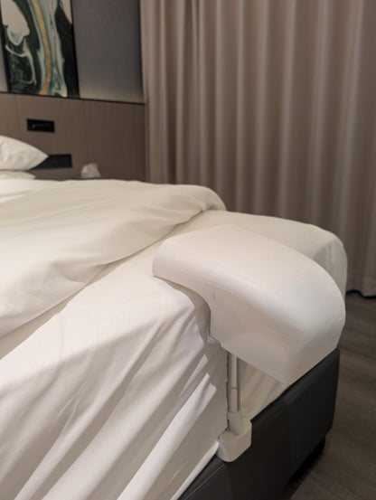 Fantail bed fan installed at the end of a bed